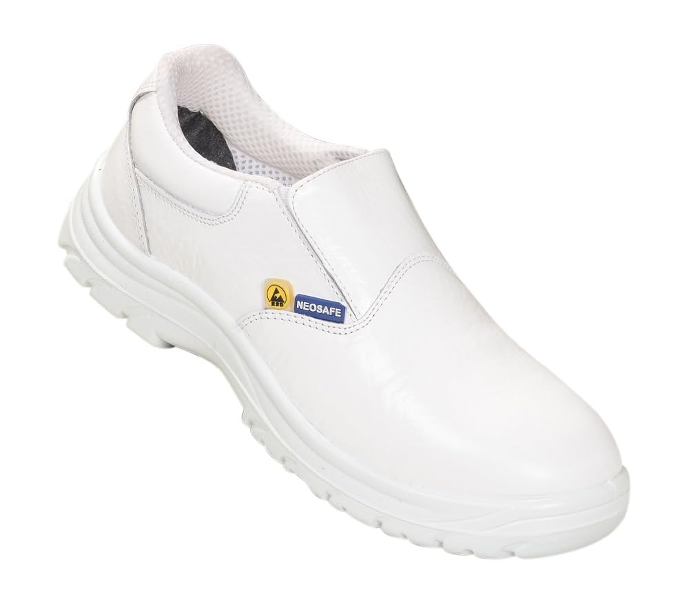 NEOSAFE ESD Safety Shoes with Fibre-Toe, Washable and Best Suitable for Food Workshop, Pharmaceutical Industry and OT, Animal Free Microfibre Upper, White