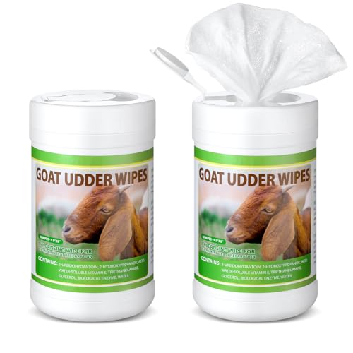Sunnymove 120 Pcs Teat Wipes Cow Goat Sheep Udder Prep Wipes 5.5 x 7.8 Inches Reclosable Pail for Health Care Goat Milking Supplies