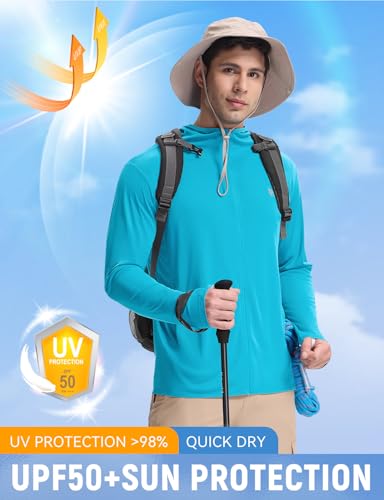 Image of baleaf Men's UPF 50+ Full Zip Light Jacket Hooded Long Sleeve Cooling Shirt with Pocket Hiking Fishing Outdoor Performance
