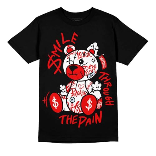Image of DopeSkill Graphic Tee Cherry 11s Red Streetwear Hip Hop Unisex T-Shirt Sneaker Colour Matching Shirts Smile Through The Pain (Black - L)