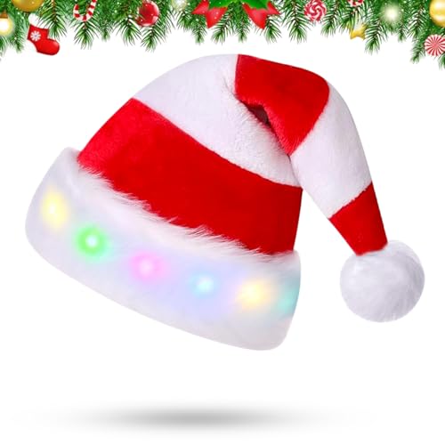 JOKILY Weihnachtsmütze, LED Plüsche Weihnachtsmann Mütze, Plüsch...