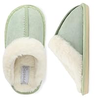 Besroad Kids House Slippers Fur Slides Girls Boys Fuzzy Sandals Furry Slides Plush Slippers Soft Flat for Indoor Outdoor Light Green Little Kid 11-11.5