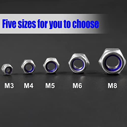 SPEEDWOX 100 Stück M5 x 0,8 mm Nylon-Einsatzmuttern, selbstsichernde Muttern, 304 Edelstahl, Sechskant-Kontermutter mit Aufbewahrungsbox für Sicherungsscheiben