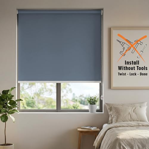Image of HIPPO No Drill Blackout Blinds for Windows | No Tools, Light & Heat Blocking Blinds, UV Protection, Smooth Chain, Inside Mount, Ideal for Sun Exposed Areas (Navy, 3FTX7FT)