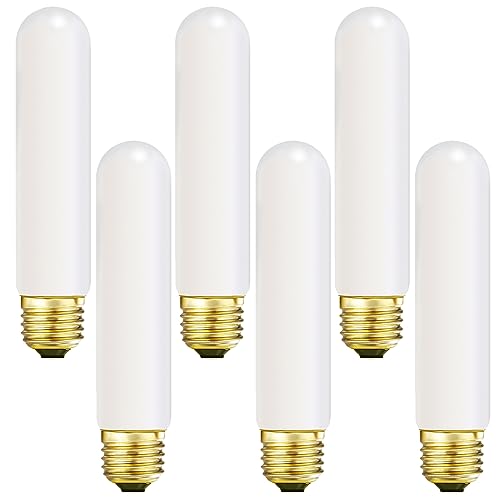 Leools T10 LED Light Bulb 6inch E26 Base Matt Opal Porcelain Warm White 2700K Dimmable Edison 8W Led Tubular Bulb,600LM,60 Watt Equivalent,Outside Frosted Glass,for Cabinet Display Cabinet etc,6 Pcs.