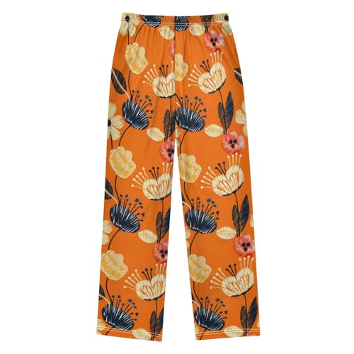 J JOYSAY Floral Leafy Textile Orange Pajamas Pants Soft Long Pajama Bottoms Lounge Sleep Pants Size S-XL2