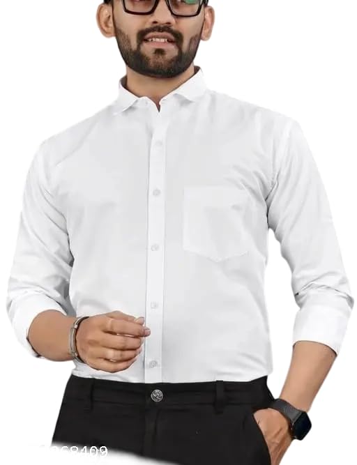 Image of Mahima Ethnic Centre's Men's Solid Formal Shirt Cotton Slim Fit Business Casual Button Down