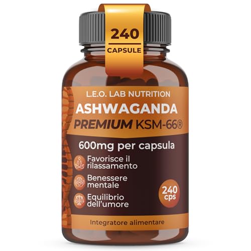 Ashwagandha KSM-66® 1200 mg Pura – 240 Capsule Vegane – Estratto da Radice ≥5% Witanolidi per Stress, Energia, Concentrazione e Benessere Psicofisico