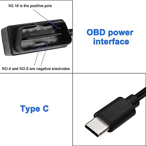 XMSJSIY OBD Power Cable for Dash Camera Type C OBD2 Power Cable Adapter Hardwire Charger Cable with Switch Button Connector Charger 24 Hours Surveillance for Dash Camera GPS DVR - 3.5M by XMSJSIY - Image 3