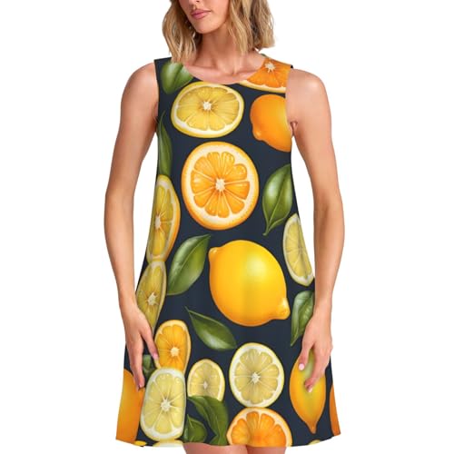 Robe d'été sans manches femme imprimé agrumes vacances et fêtes