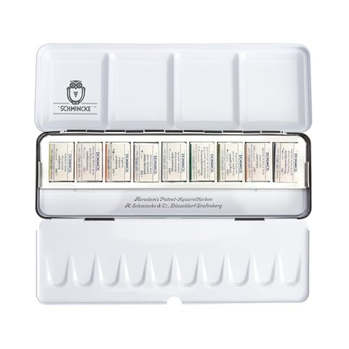 Schmincke HORADAM Aquarell Retro Metallkasten Sonderedition Technische Töne 9 ganze Näpfchen historisch 74 672 097 feinste Künstler-Aquarellfarben