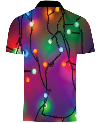 Casual Polo Shirts for Men: Short Sleeve Christmas Light Bulb Print Golf Clothing3