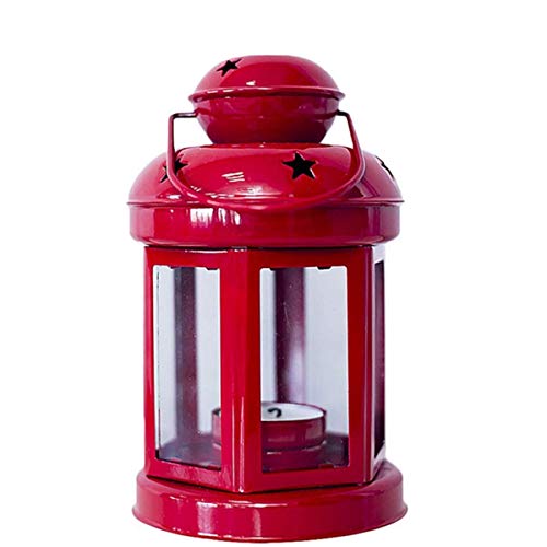 Molinter Kerzenhalter Weihnachten Laterne Kerzenständer Teelichthalter Bemalte Schmiedeeiserne für Party Home Tisch Dekoration (Rot)