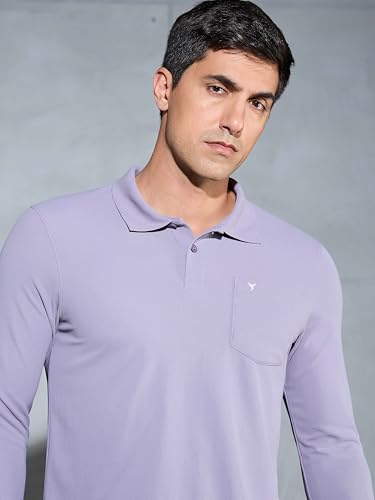 Image of TECHNOSPORT Men Polyester Slim Fit Polo Neck Full Sleeve Matpiq T-Shirt with Patch Pocket for Regular Use