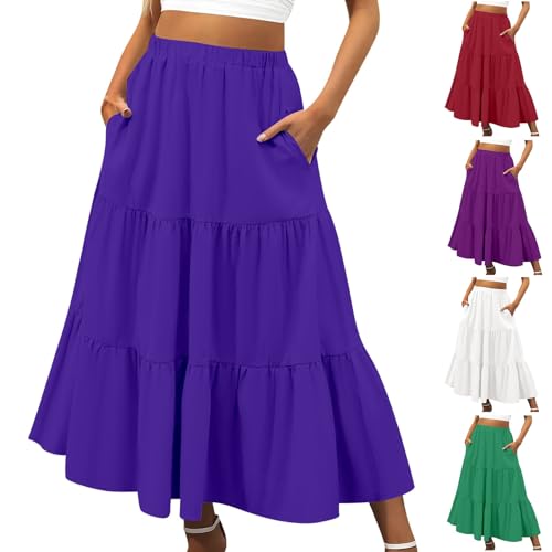 Summer Maxi Skirt for Women Boho Lightweight Flowy Tiered Long Beach Skirts with Pockets, Green, Large4