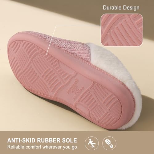 Slippers for Women Fuzzy House Slip on Indoor Outdoor Bedroom Furry Fleece Lined Ladies Comfy Memory Foam Female Home Shoes Anti-Skid Rubber Hard Sole4