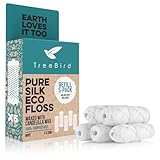 TreeBird Pure Silk Eco Floss Refills | Pack of 5 x 33yd Silk Dental Floss Spools | Waxed with Candelilla Wax | Mint