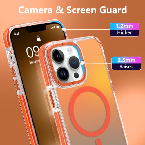 Image of Magnetic Case for iPhone 13 Pro [Compatible with Magsafe] [Cute Fashion Fluorescent Design] [1 Screen Protector] Slim Translucent Matte Case for iPhone 13 Pro 6.1 inch 2021, Orange