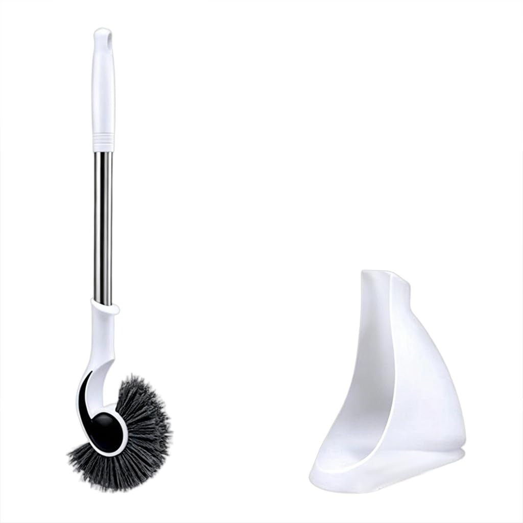 Space Saving Toilet Brush Set with Angled Head Curved Head Toilet Brush Systems for Thorough Scrubbing of Tight Corners Modern