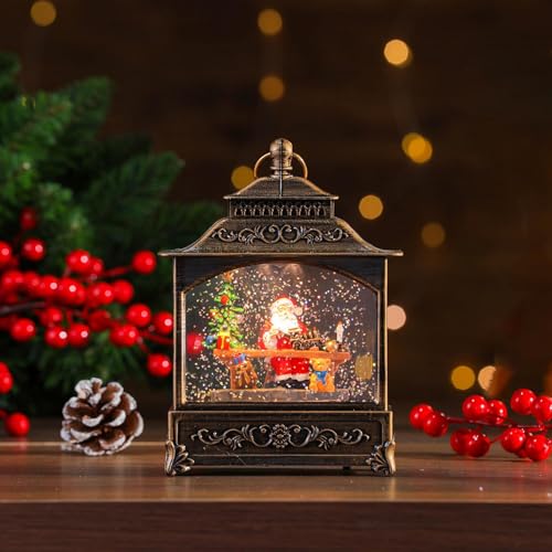 Lanterne de Noël globe de neige avec lampe LED décorative pour table festive festive