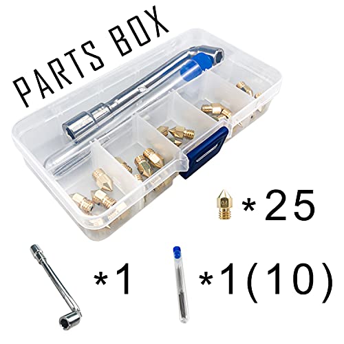 Xifowe Mk8 Nozzles 25 Pcs 0.4Mm 3D Printer Brass Nozzles Cr-10 Nozzle With Diy Tools And A Ten-Grid Parts Box For Cr-8 / Cr-10 / Ender 3 / Ender 3S / 5/6 And So On… #TOP7