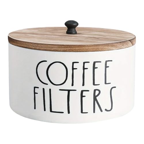 Almacenamiento de filtro de café – Lata de almacenamiento de madera estilo rústico con tapa – Almacenamiento para soporte de filtro de café – para camping, viajes, caldo, riego, gotitas y servir