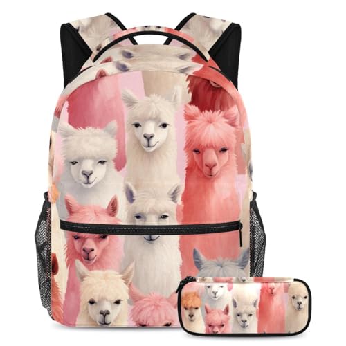 Cartable de grande capacité résistant art alpaga coloré 57 pour ados avec trousse