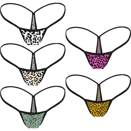 CYICGGY Womens Leopard G String Thong Animals Print Panties Underwear Low Rise Micro Back Seamless No Show Bikini Bottom(Leopard 2-5 Pack Small)