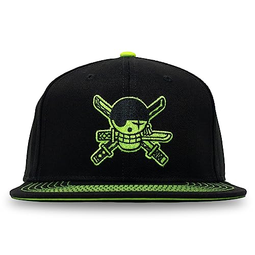 Ripple Junction One Piece Zoro Hat Anime 5 Panel Structured Flat Bill Snapback Adjustable Cap Black