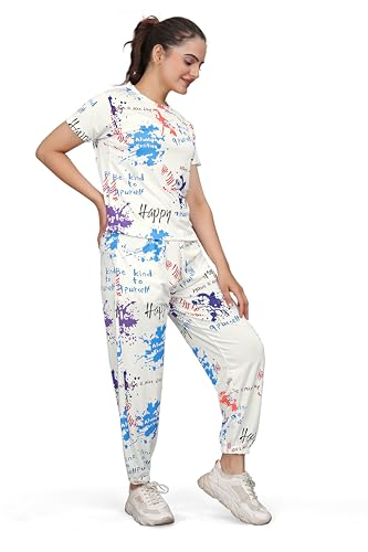 Image of Women's Printed Polyester Tracksuit Set, Lightweight Stretchable Tracksuit Suit and Gym Outfit with Side Pockets