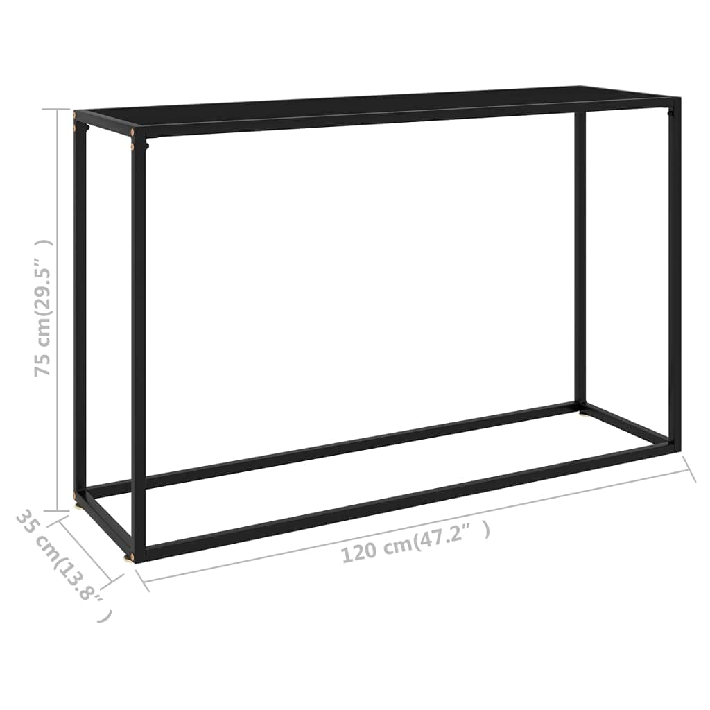 Stolik konsolowy, czarny, 120 x 35 x 75 cm, szkło hartowane, stół do jadalni, meble pomocnicze, ze stali i szkła hartowanego, nowoczesny stolik pomocniczy