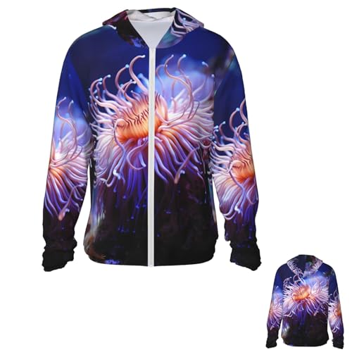 NONHAI Men's Sun Protection Jacket UPF 50+ Full Zipper Long Sleeve UV Hoodie Shirt Sea Anemone Women's Outdoor Jacket Black