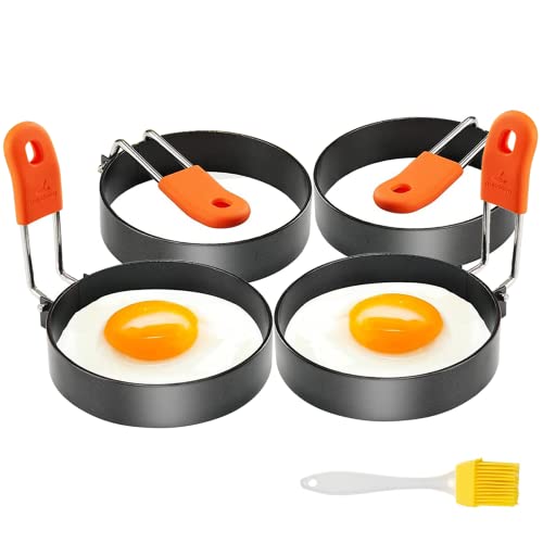 Egg Ring 4 Packs 2.95 Inch Egg Ring With Anti-Scald Handle With Oil Brush Nonstick Coating Breakfast Tool For Egg Frying/Shaping #TOP19