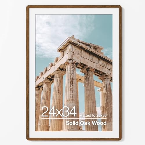 FLYJOE 24x34 Poster Frame | Solid Oak Wood 24x34 Picture Frame | 20 x 30 Picture Frame With Mat For 20x30 | Tempered Glass And Hanging Hardware Included | 20 by 30 Photo Frame Walnut 1 Pack