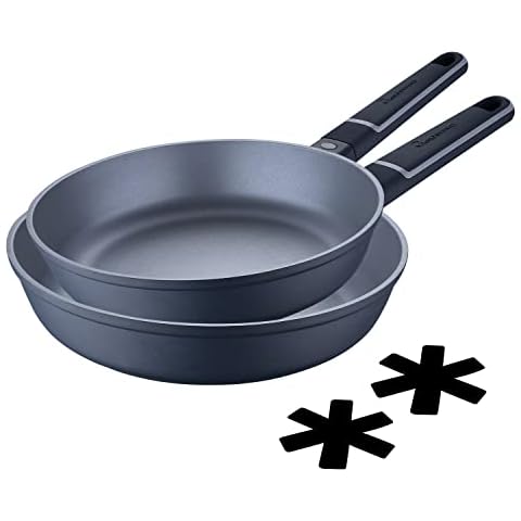 MasterPRO Indigo, Set of 2 Frying Pans, 20 and 26 cm, Made of cast Aluminium, Non-Stick Coating, Suitable for All Types of cookers, Black Cover