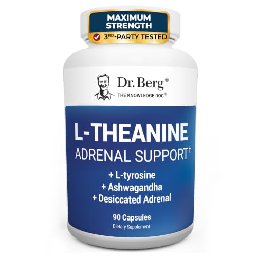 Dr. Berg 600 mg L-Theanine Adrenal Support - 90 Capsules with Ashwagandha & L-Tyrosine Zinc & Manganese - Advanced 9-in-1 Adaptogen & Mineral Formula - No Fillers*