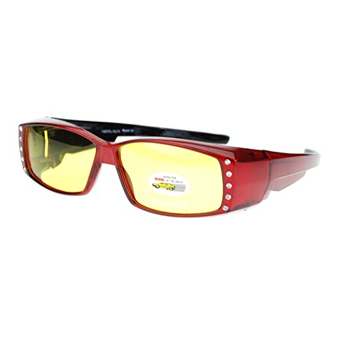 Womens Fit Over Glasses Polarized Yellow Lens Rhinestone Sunglasses3