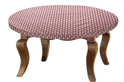 Image of The Furnishing Tree Round Elastic Fitted Center Tpoy Table Cover WxL 20x20 Inches Basketweave Pattern Multicolor
