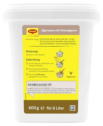 MAGGI Professional Jäger-Sauce mit Champignons, vegan, Ergiebigkeit 6L, 1er Pack (1 x 600g GastroBox)