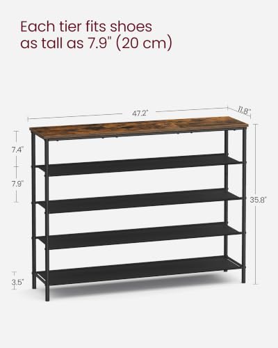 Image of VASAGLE Shoe Rack, 5-Tier Shoe Storage Organizer for Entryway and Closet, Holds 20-24 Pairs of Shoes, 4 Fabric Shelves, Steel Frame, Industrial, Rustic Brown and Black ULBS136B01