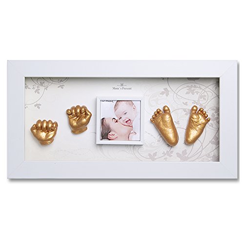momspresent bebé manos y pies casting Kit de Impresión de bricolaje 3d con White frame6, Dorado