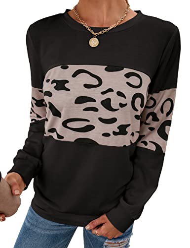 WXDSNH Jersey De Mujer Cuello Redondo Manga Larga Camiseta Contraste Color Patchwork Sudadera Otoño Invierno Urbano Casual Tops Cover