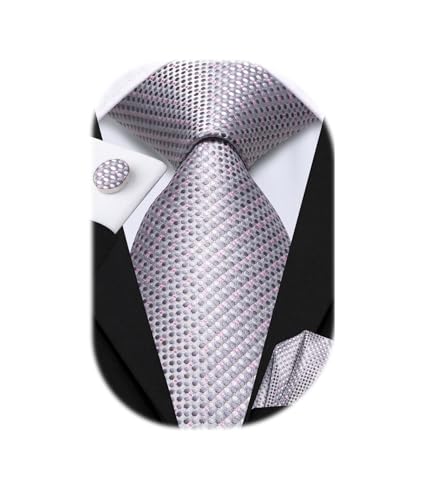 Image of Hi-Tie Men Ties Sets Silk Stripe Paisley Necktie Pocket Square Cufflinks for Business Wedding