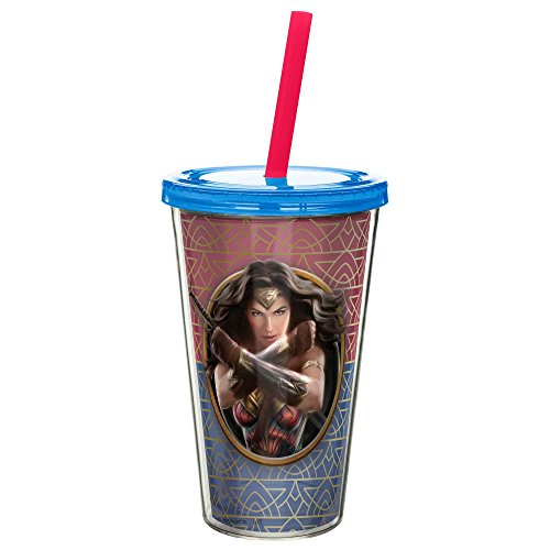 Zak Designs WWMA-0850 Wonder Woman Movie Double Walled Straw Tumbler, 17 oz, Multicolor