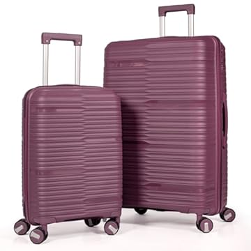 Conjunto Jogo Malas De Viagem 2 Peças Polipropileno Pequena De Bordo Anac 10Kg De Mão E Grande 32Kg Para Despachar Rígida 4 Rodas Duplas 360 Resistente Anac Lisa, ROXO, 2-Peças (P/G)