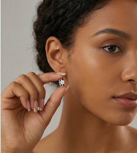 Image of Reffeer Solid 925 Sterling Silver Flower Hoop Earrings Huggie for Women Teen Girls Daisy Hoop Earrings Cartilage Helix Earrings