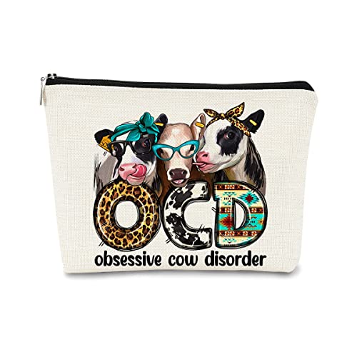 BARPERY Western Makeup Bag OCD Obsessive Cow Disorder Funny Cows Print Farmhouse Heifers Cosmetic Bag Gifts for Girl Cows Lover, Birthday Gift for Sister Girl Best Friend Daughter Granddaughter