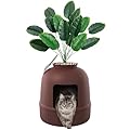 Lifewit Litter Box with Faux Plant & Scoop for Large Cat, Hidden Corner Enclosure Litter Tray with Odor Control & Carbon Filter in Living Room/Bedroom/Bathroom, Brown