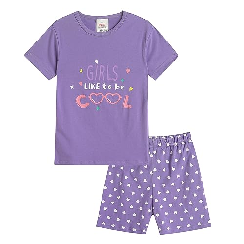 MyFav Big Girls Summer Pajama Set Heart Shape Printed Cute Sleepwear Shorts2