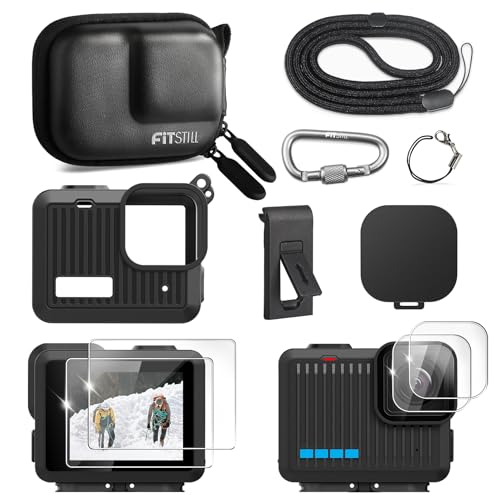 FiTSTILL Mini étui de transport en polyuréthane et manchon en silicone avec protection en caoutchouc pour GoPro Hero 4K, remplace le couvercle latéral de la...